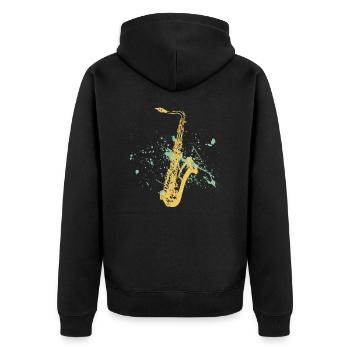 Saxophone Saxofon Jazzmusik Geschenk Gift - Unisex Premium Bio Zip Hoodie - Schwarz - Hinten - Nico (187cm)