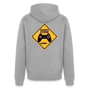 Gamer Zone - Unisex Premium Bio Zip Hoodie - Grau meliert - Hinten - Nico (187cm)