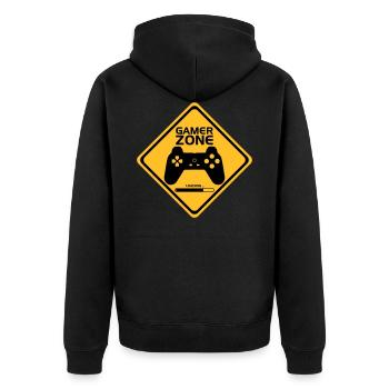 Gamer Zone - Unisex Premium Bio Zip Hoodie - Schwarz - Hinten - Nico (187cm)