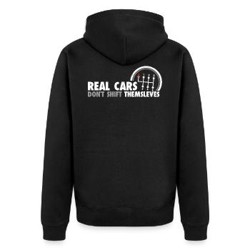 Real Cars Don't Shift Themselves Funny Auto Racing - Unisex Premium Bio Zip Hoodie - Schwarz - Hinten - Nico (187cm)