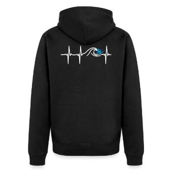 Heart Beat Surfing - Unisex Premium Bio Zip Hoodie - Schwarz - Hinten - Nico (187cm)