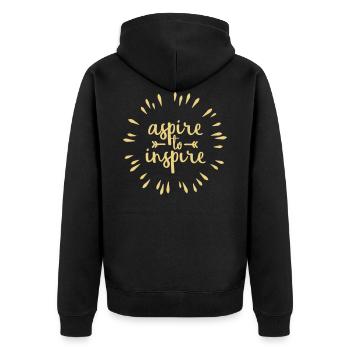 Aspire to Inspire | Black - Unisex Premium Bio Zip Hoodie - Schwarz - Hinten - Nico (187cm)