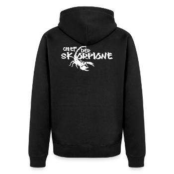 Skorpione - Unisex Premium Bio Zip Hoodie - Schwarz - Hinten - Nico (187cm)