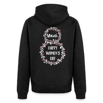 März Frauentag - Unisex Premium Bio Zip Hoodie - Schwarz - Hinten - Nico (187cm)