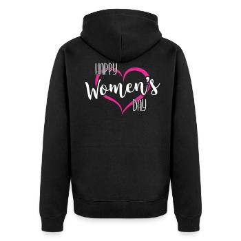 Frauentag Herz - Unisex Premium Bio Zip Hoodie - Schwarz - Hinten - Nico (187cm)