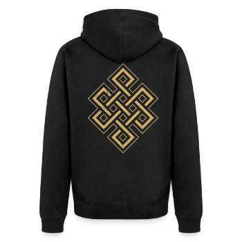 Glücksknoten Buddhismus - Unisex Premium Bio Zip Hoodie - Schwarz - Hinten - Nico (187cm)