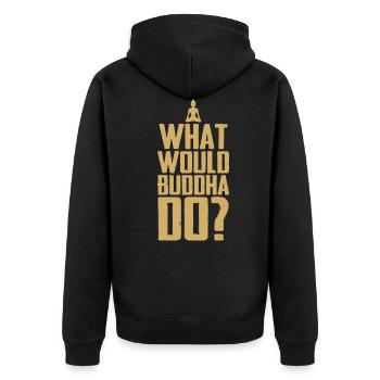 What would Buddha do? - Unisex Premium Organic Zip Hoodie - black - Back - Nico (187cm)