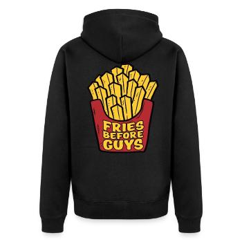 Fries in front of guys - Unisex Premium Organic Zip Hoodie - black - Back - Nico (187cm)