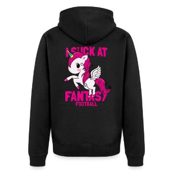I Suck At Fantasy Football Einhorn Geschenk - Unisex Premium Bio Zip Hoodie - Schwarz - Hinten - Nico (187cm)