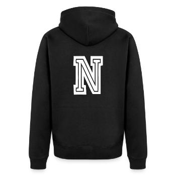 Buchstabe N - College Schule Universität Uni USA - Unisex Premium Bio Zip Hoodie - Schwarz - Hinten - Nico (187cm)