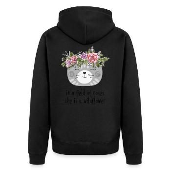 Joli chat avec une couronne de fleurs - roses sauvages, chaton - Veste à capuche bio Premium Unisexe - noir - Dos - Nico (187cm)