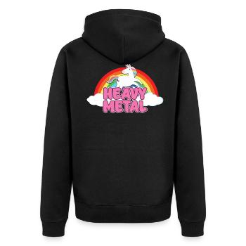 Heavy Metal Einhorn - Unisex Premium Bio Zip Hoodie - Schwarz - Hinten - Nico (187cm)