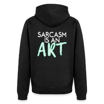sarcasm - Unisex Premium Organic Zip Hoodie - black - Back - Nico (187cm)