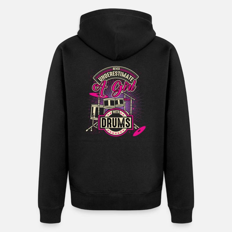 Drummer Mädchen - Unisex Premium Bio Zip Hoodie - Schwarz