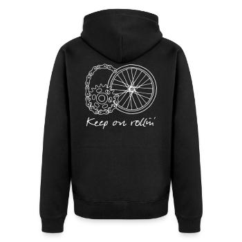 60 - keep on rollin' - Unisex Premium Organic Zip Hoodie - black - Back - Nico (187cm)