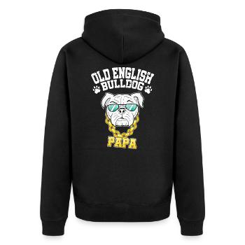 Old English Bulldog Papa Herrchen Bulldogge Cool - Unisex Premium Bio Zip Hoodie - Schwarz - Hinten - Nico (187cm)