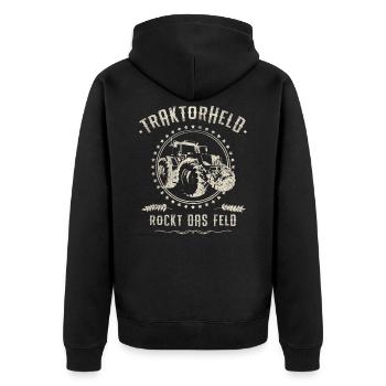 Traktor-Held Rockt Cooles Trecker Bauern Geschenk - Unisex Premium Bio Zip Hoodie - Schwarz - Hinten - Nico (187cm)