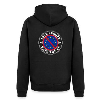 Love Europe but Hate EU - Anti EU - Stempel - Unisex Premium Bio Zip Hoodie - Schwarz - Hinten - Nico (187cm)