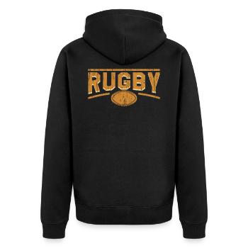 Rugby - Unisex Premium Bio Zip Hoodie - Schwarz - Hinten - Nico (187cm)