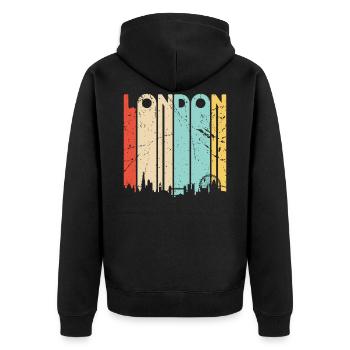 London - Unisex Premium Bio Zip Hoodie - Schwarz - Hinten - Nico (187cm)