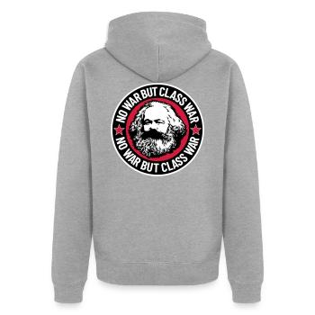 No War But Class War II - Unisex Premium Bio Zip Hoodie - Grau meliert - Hinten - Nico (187cm)