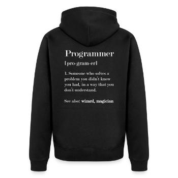 Programmierer Definition - Unisex Premium Bio Zip Hoodie - Schwarz - Hinten - Nico (187cm)