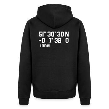London coordinates - Unisex Premium Organic Zip Hoodie - black - Back - Nico (187cm)