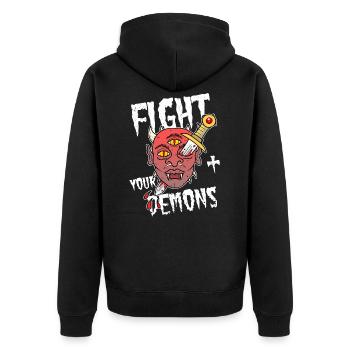 Demons evil devil tattoos oldschool gift - Unisex Premium Organic Zip Hoodie - black - Back - Nico (187cm)