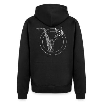 Saxofon - Unisex Premium Bio Zip Hoodie - Schwarz - Hinten - Nico (187cm)