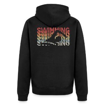 Schwimmen - Unisex Premium Bio Zip Hoodie - Schwarz - Hinten - Nico (187cm)