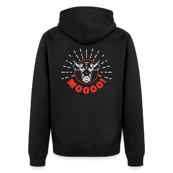 Kuh Moo - Unisex Premium Bio Zip Hoodie - Schwarz - Hinten - Nico (187cm)
