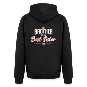 Schwester Brüder Schwestern - Unisex Premium Bio Zip Hoodie - Schwarz - Hinten - Nico (187cm)