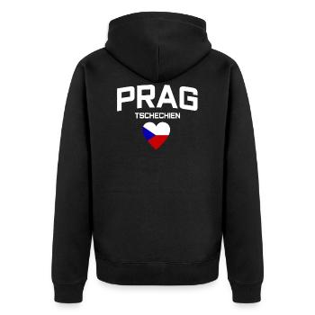 Prag Tschechien - Unisex Premium Bio Zip Hoodie - Schwarz - Hinten - Nico (187cm)