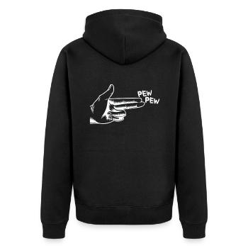 Comic Hand Pew Pew schießt Waffe - Unisex Premium Bio Zip Hoodie - Schwarz - Hinten - Nico (187cm)