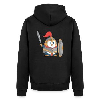 Pinguin Ritter - Unisex Premium Bio Zip Hoodie - Schwarz - Hinten - Nico (187cm)