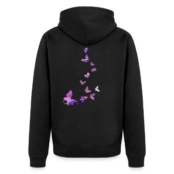 Schmetterling Schwarm Harmonie rosa - Unisex Premium Bio Zip Hoodie - Schwarz - Hinten - Nico (187cm)