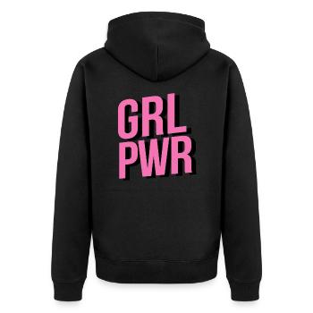 Girl Power Grl Power Shirt - Unisex Premium Bio Zip Hoodie - Schwarz - Hinten - Nico (187cm)