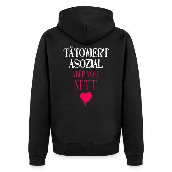 Tätowiert Asozial Voll Nett Tattoos Assi Lustig - Unisex Premium Bio Zip Hoodie - Schwarz - Hinten - Nico (187cm)