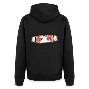 Anime Girl Große Augen - Unisex Premium Bio Zip Hoodie - Schwarz - Hinten - Nico (187cm)