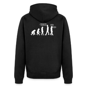 Mensch Evolution - Unisex Premium Bio Zip Hoodie - Schwarz - Hinten - Nico (187cm)