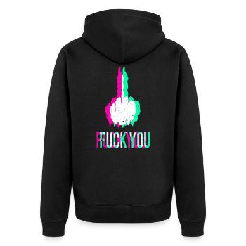 Fuck You Mittelfinger 3D Effekt Fick Dich Böse - Unisex Premium Bio Zip Hoodie - Schwarz - Hinten - Nico (187cm)