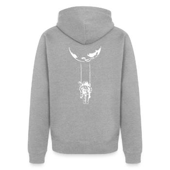 Astronaut Mond Schaukel - Unisex Premium Bio Zip Hoodie - Grau meliert - Hinten - Nico (187cm)