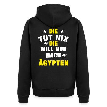 Will nur nach Ägypten SIE - Unisex Premium Bio Zip Hoodie - Schwarz - Hinten - Nico (187cm)