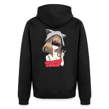 Kawaii Chibi Anime Mädchen - Unisex Premium Bio Zip Hoodie - Schwarz - Hinten - Nico (187cm)