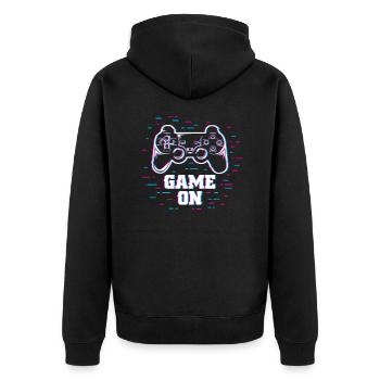 Game on mit Controller bunt - Unisex Premium Bio Zip Hoodie - Schwarz - Hinten - Nico (187cm)