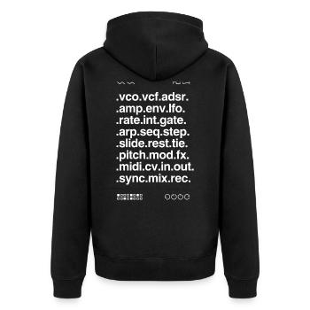 Synth Einstellungen 1.3 - Unisex Premium Bio Zip Hoodie - Schwarz - Hinten - Nico (187cm)