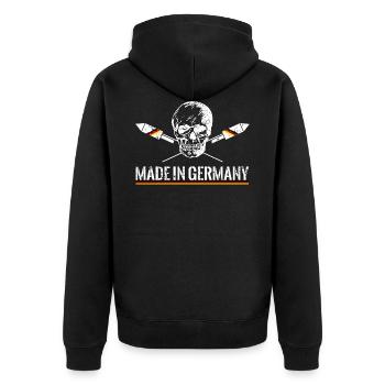 Pyro Silvester Deutschland - Unisex Premium Bio Zip Hoodie - Schwarz - Hinten - Nico (187cm)