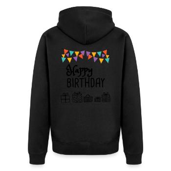 Happy Birthday T-Shirt - Unisex Premium Bio Zip Hoodie - Schwarz - Hinten - Nico (187cm)