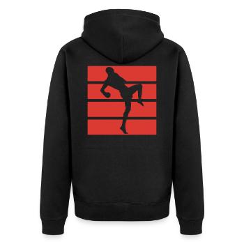 Kickboxen Kampfsport - Unisex Premium Bio Zip Hoodie - Schwarz - Hinten - Nico (187cm)