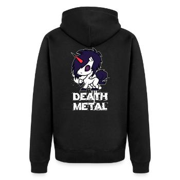 Death Metal Einhorn - Unisex Premium Bio Zip Hoodie - Schwarz - Hinten - Nico (187cm)